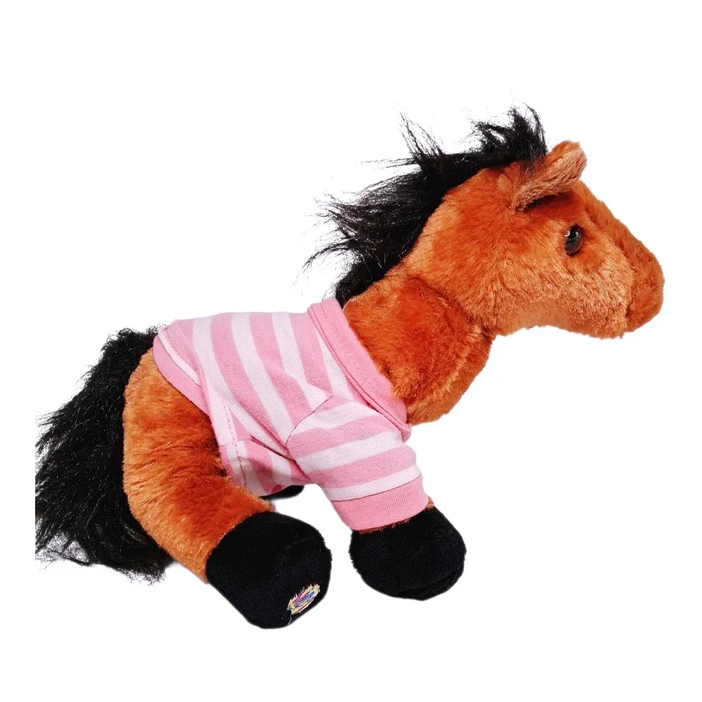 Webkinz Ganz Brown Horse Plush‎ Toy Stuffed Animal Pink Striped Shirt Button Up